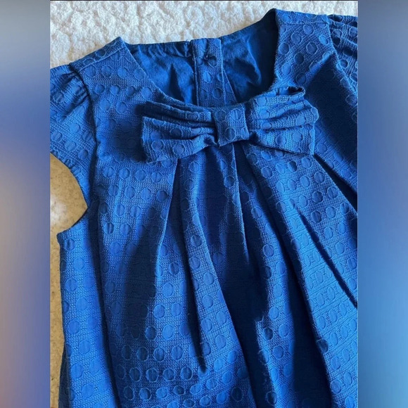 Gymboree dress, royal blue. Textured fabric, front bow. Size 4T - Picture 3 of 5